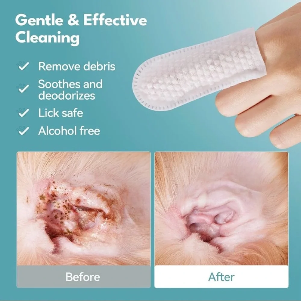 2x Ear Cleaner Finger Wipes 50 Count Dog & Cat Grooming Kit Itch Relief -100 Pcs